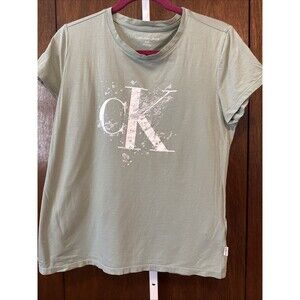 CALVIN KLEIN WOMENS SHORT SLEEVE Tee Sage Sz XL Lg Logo